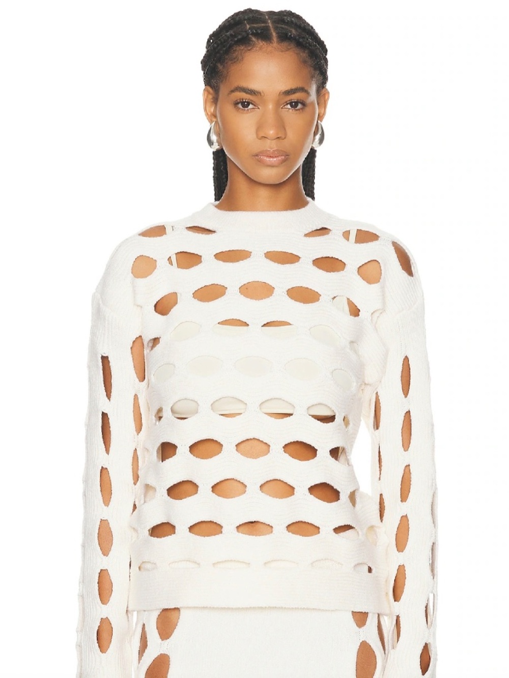 Diotima Galina White Wool Cut-Out Crew Neck Sweater New With Tags Sz L
